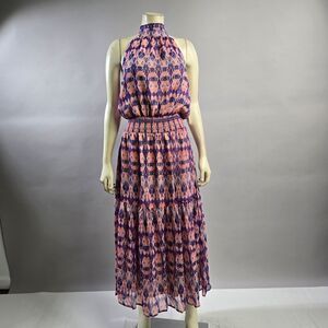 Veronica M Small Elegant Purple Patterned Halter Neck Dress Nwt R8